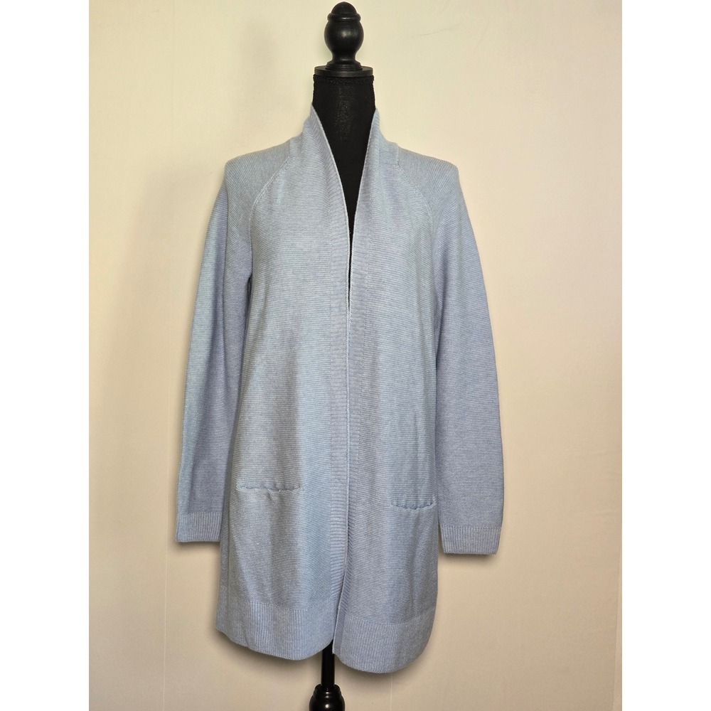 NWT Talbots Women Cardigan PM Blue Open Front Shawl Collar Classic Layering